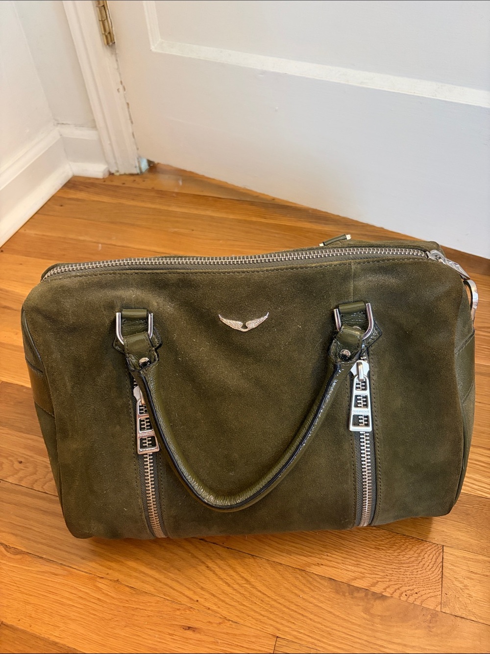 Zadig & Voltaire Olive Green Suede Satchel